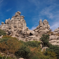 Layered rock towers in El Torcal de Antequera, Spain