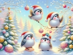 Birds in Santa hats