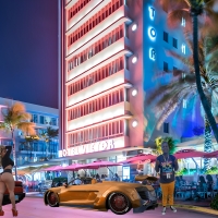 Miss Petzak and Lamborghini & Gustavo and Audi R8 in the Miami Night Hotel