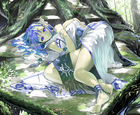 forest - laying down, pretty, blue