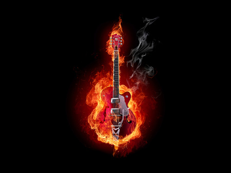 Relistic Flaming Guitar Fire , jpg - heat, flames, hot, blaze