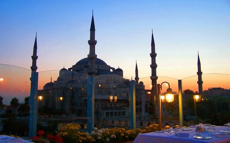 	Dining with the Blue Mosque as background. Istambul. - istanbul, mosque, turkey, blue