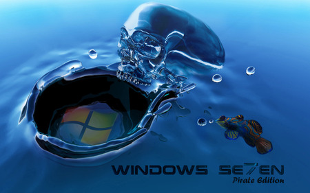 water skull - water, windows, seven, skull