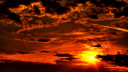 Puzzle - sky, ray, clouds, warm, reddish