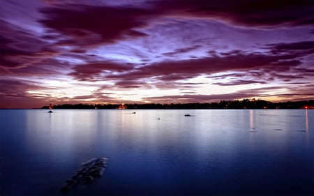 Night - town, dark, clouds, black, sea