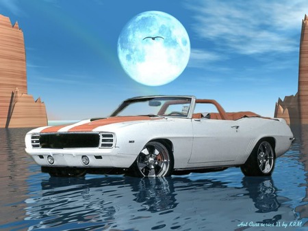 Driving on water - white, classic, 1st, gen camaro