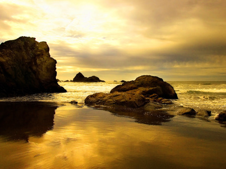 True Colors of Natures - clouds, shores, water, scenery, beaches, landscape, sunset, nature, rocks