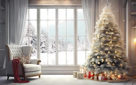 By Window at Christmas - spruce, window, interior, Christmas, AI art