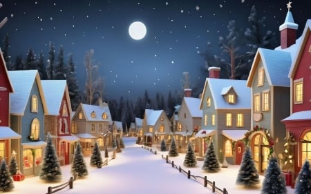 Christmas in Town - street, night, Christmas, AI art