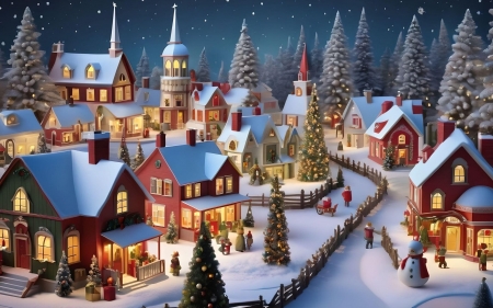 Christmas Village - village, night, Christmas, AI art