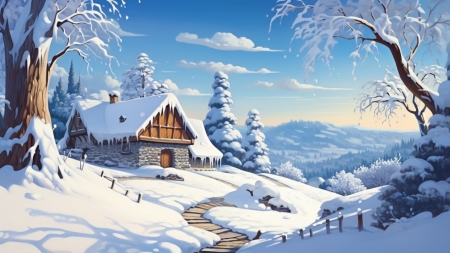 Winter landscape - egbolt, jegcsap, fak, hegy, teli taj, havas, teli, ho, haz, ut, fagy