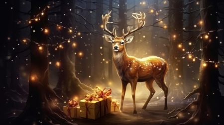 :) - animal, christmas, craciun, deer, fantasy, gift, horns, lights