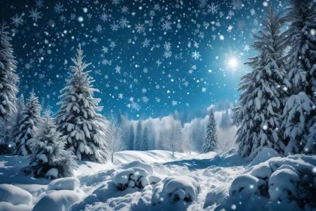 ðŸ’™ - night, snowflakes, trees, winter