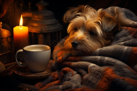 Sleepy puppy - allat, alvas, aranyos, gyertya, hazi kedvenc, hideg, kenyelmes, kolyokkutya, szoba, takaro, teli