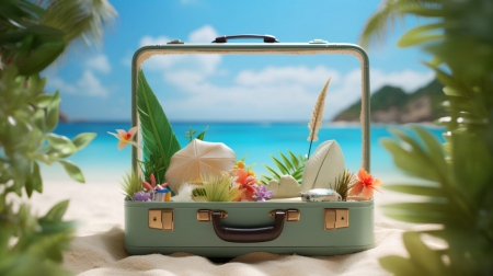 Summer vacation - beach, flowers, sand, travel, tropical