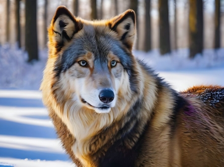 Wolf in the winter forest - allat, erdo, fak, farkas, havas, havas erdo, ho, nezes, tel