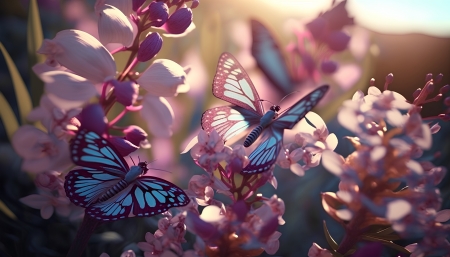 Beautiful butterfly on pink flowers - butterflies, flowers, nature, spring