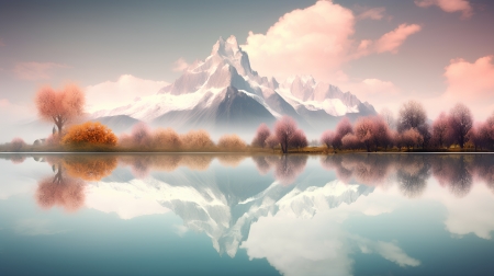 Snow covered mountain - lake, reflection, snow, winter