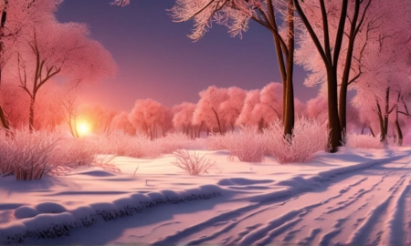 Winter landscape - erdo, fak, havas taj, ho, napfeny, rozsaszin taj, taj, tel