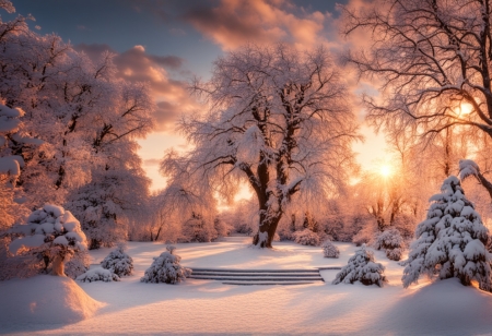 Botanical garden in winter under the snow - ho, botanikus kert, termeszet, fak, tel, havas taj