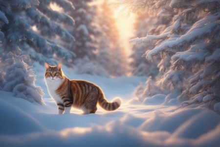 Kitten in the whimsical snow - ho, hazi kedvenc, tel, erdo, nezes, cica, havas ut, havas fak