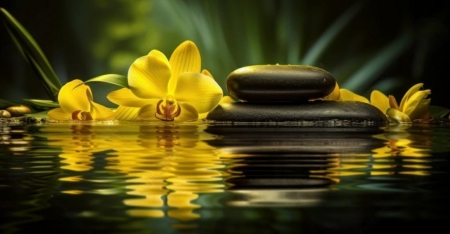 Yellow orchids - massage, spa, stones, water