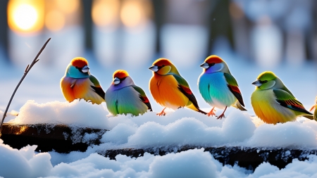 The Birds are sitting on top of the snow-covered ground - havas, ho, madarak, szines, tel, termeszet, tollazat, ules