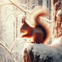 Squirrel in Winter Forest