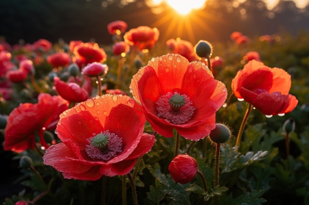â¤ï¸ - flowers, lights, rays, summer, sunset