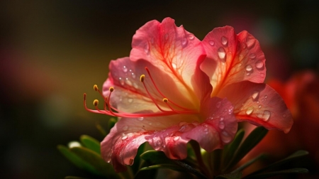 Flower with water drops - droplets, flower, orange, petals