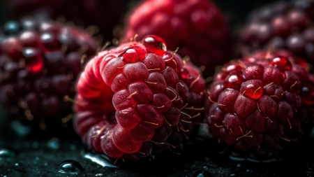Raspberry - berry, drops, fruit, neuroset, raspberry, red, texture, water