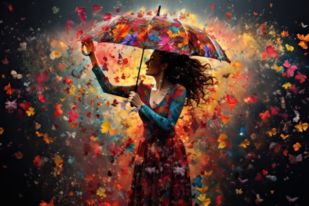 Autumn woman - autumn, leaves, umbrella, woman