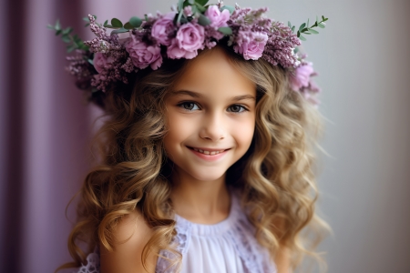 Cute little girl - cute, girl, look, smile, wreath