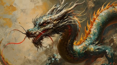 Dragon - creature, dragon, blue, chinese zodiac, orange, zodiac, art