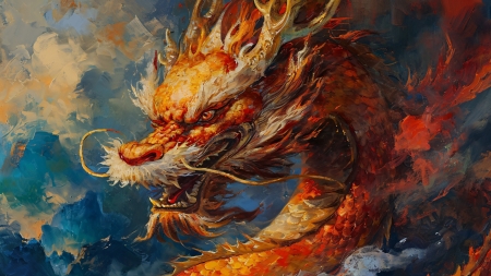 Dragon - fantasy, dragon, chinese zodiac, orange, art, zodiac