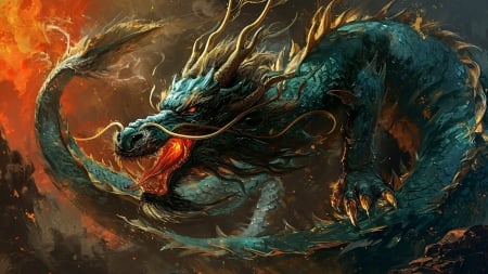 Dragon - creature, fantasy, neuroset, dragon, blue, chinese zodiac, zodiac, art