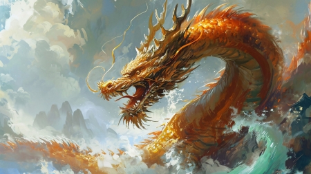 Dragon - fantasy, dragon, chinese zodiac, orange, art, zodiac