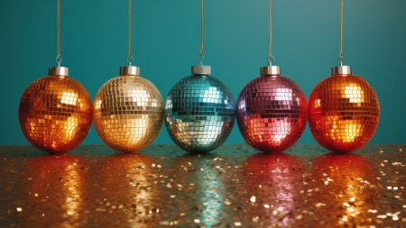 :) - blue, yellow, ball, pink, colorful, christmas, craciun, new year, red, card