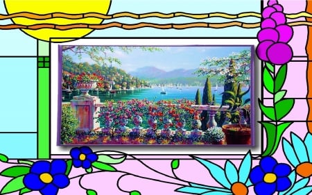 The Italian Riviera in Stained Glass - stained, riviera, lake, italy, glass