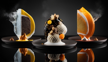 Chocolate and orange cake - black background, cakes, chocolate, plate
