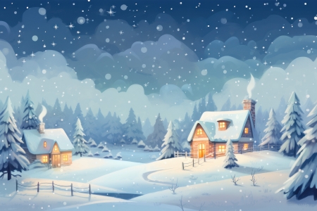 Winter landscape with houses â¦ - art, houses, snow, winter
