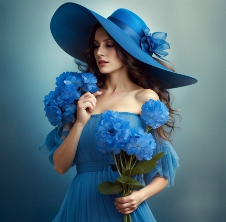 ðŸ’™ - art, blue, bouquet, girl