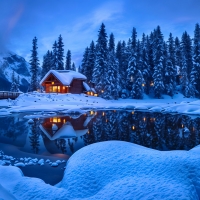 Beautiful Emerald lake in winter