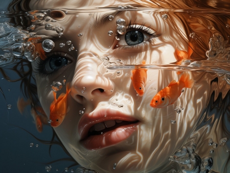 ðŸ§¡ - art, girl, goldfish, underwater