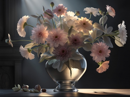 Beautiful bouquet of flowers - bouquet, flowers, pink, vase