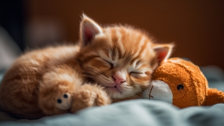 :) - kitten, sleep, pisici, cute, orange, toy, cat