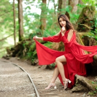 Asian Beauty in a Red Dress