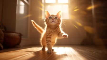 Kitten - kitten, cat, paw, window, cute, light