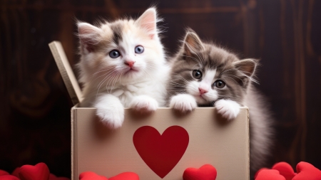 :) - couple, day, card, heart, cat, kitten, red, valentine, paw, cute, pisici, box