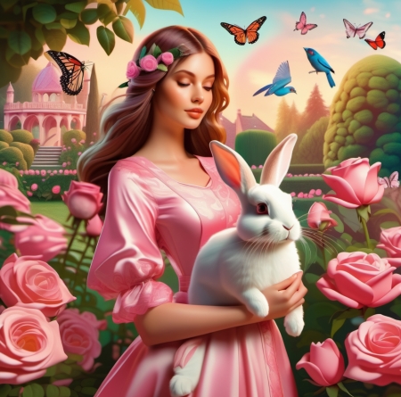 â¦ - bunny, fantasy, flowers, garden, girl